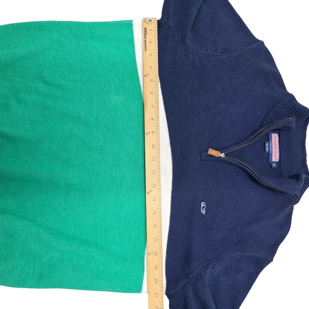 Vineyard Vines Men's Quarter Zip Sweater Navy Green White Stripe Size‎ M Cotton